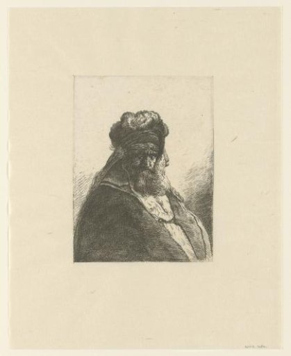 Bearded old man in a high fur cap, with eyes closed