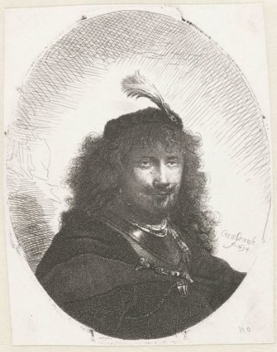Self-portrait (?) with plumed cap and lowered sabre