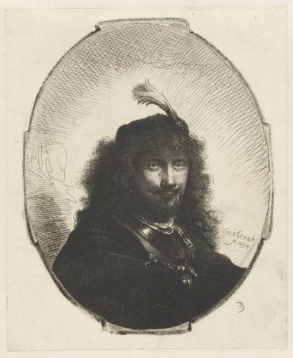 Self-portrait (?) with plumed cap and lowered sabre