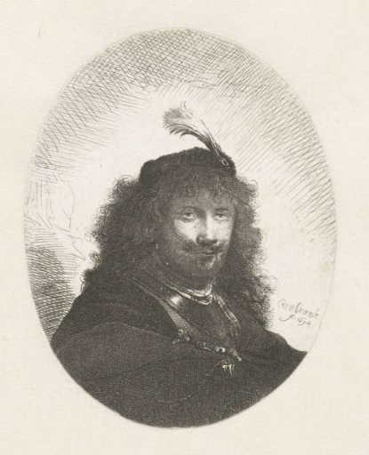 Self-portrait (?) with plumed cap and lowered sabre