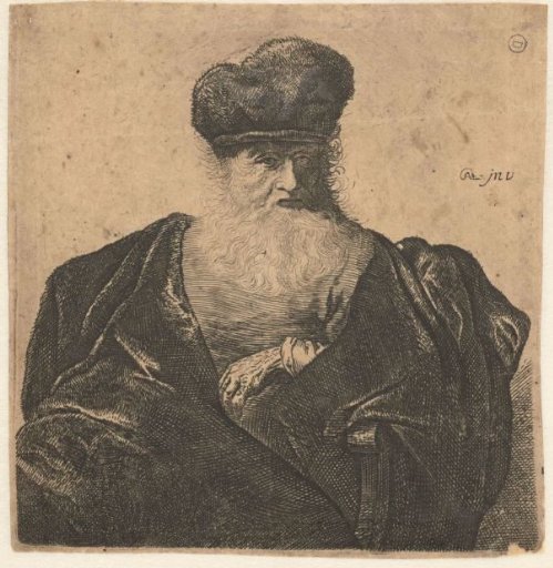 Old man with beard, fur cap, and velvet cloak