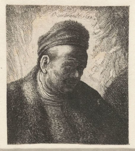 Beardless man in a fur cloak and cap: bust
