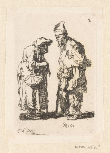 Beggar man and beggar woman conversing