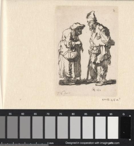 Beggar man and beggar woman conversing