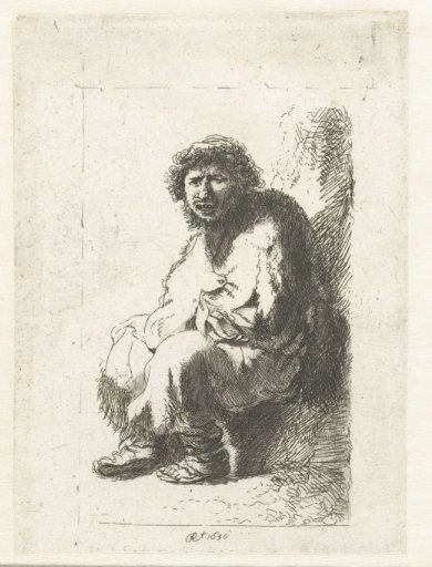 Beggar seated on a bank