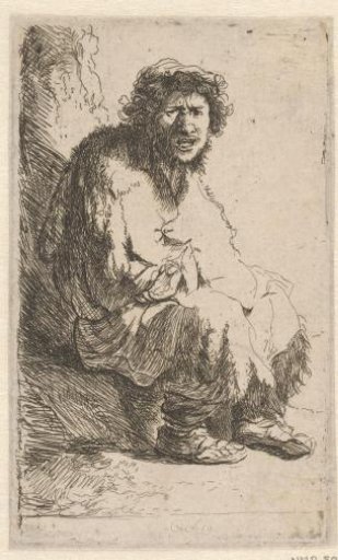 Beggar seated on a bank