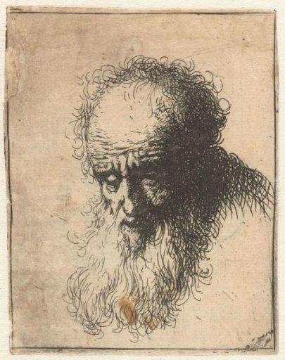 Bust of an old man with a flowing beard: the head bowed forward: left shoulder unshaded