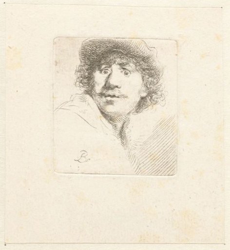 Self-portrait in a cap, wide-eyed and open-mouthed