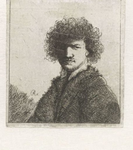 Self-portrait with curly hair and white collar: bust