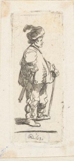 A Pole standing with his stick: profile to the right
