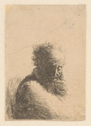Bust of an old bearded man, looking down, three quarters right