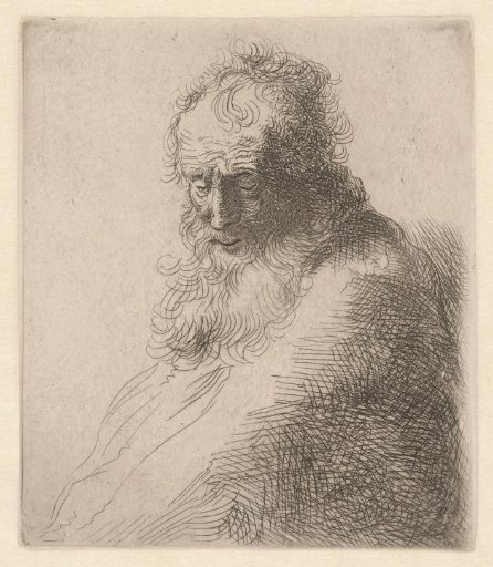 Bust of an old bearded man, looking down, three quarters right