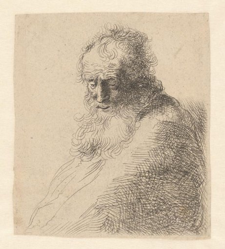Bust of an old bearded man, looking down, three quarters right
