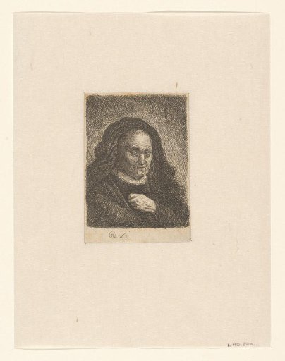 The artist's mother with her hand on her chest