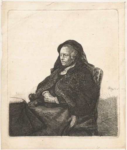 The artist's mother seated at a table, looking right: three quarter length