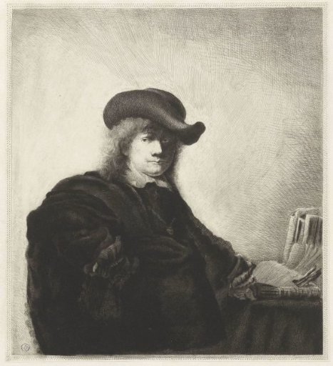 Self-portrait in a soft hat and a patterned cloak