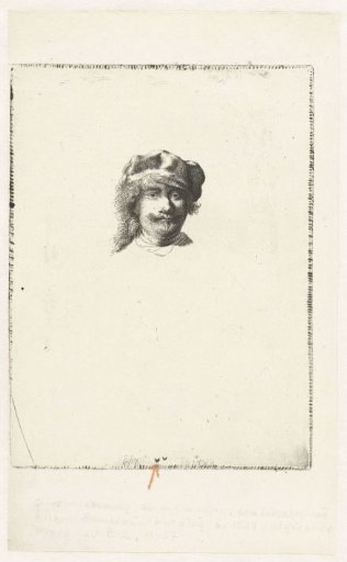 Self-portrait wearing a soft cap: full face, head only