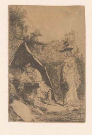 Young woman and old man with Death
