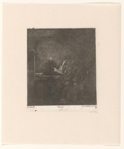Student at a table by candlelight