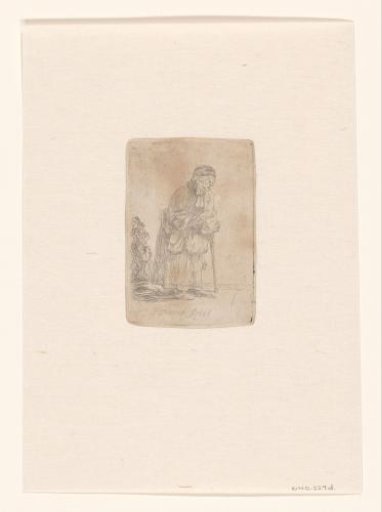 Beggar woman leaning on a stick