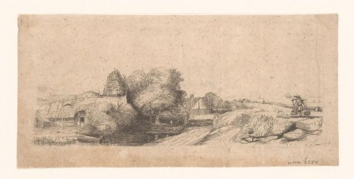 View of the Diemerdijk with a milkman and cottages ('Het melkboertje')