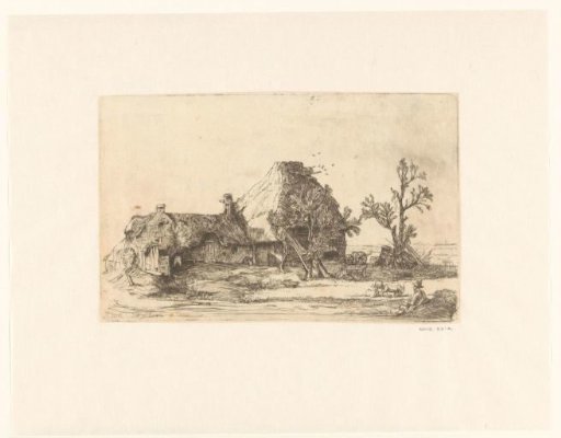 Cottages and Farm Buildings with a Man Sketching
