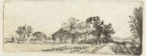 Landscape with a farmhouse along a road beside a canal