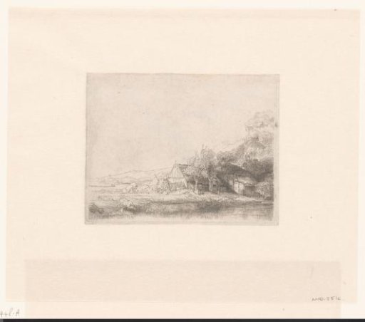 Landscape with a cow drinking