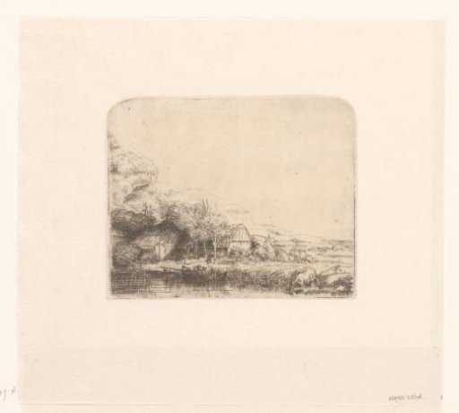 Landscape with a cow drinking