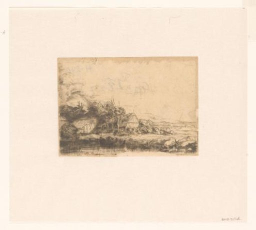 Landscape with a cow drinking
