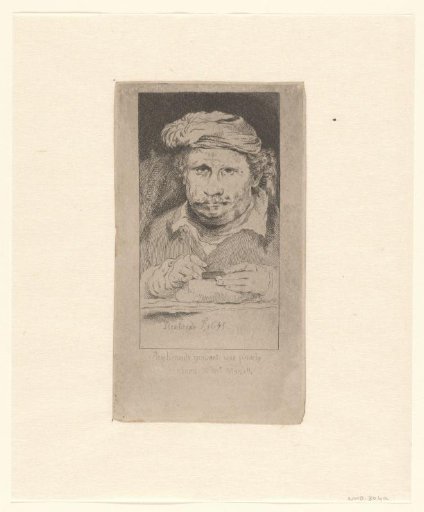 Self-portrait, drawing on an etching-plate