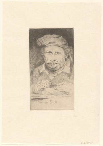 Self-portrait, drawing on an etching-plate