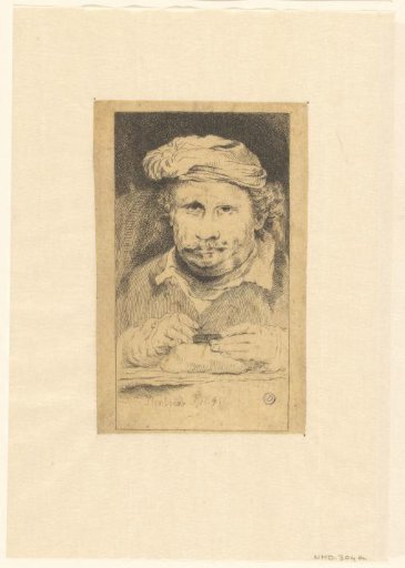 Self-portrait, drawing on an etching-plate