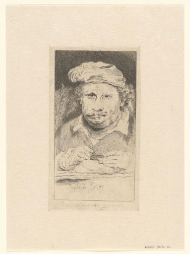 Self-portrait, drawing on an etching-plate