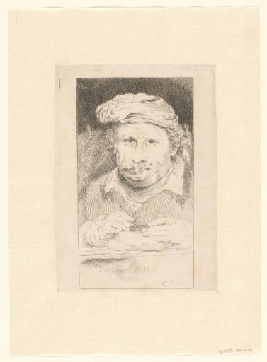 Self-portrait, drawing on an etching-plate