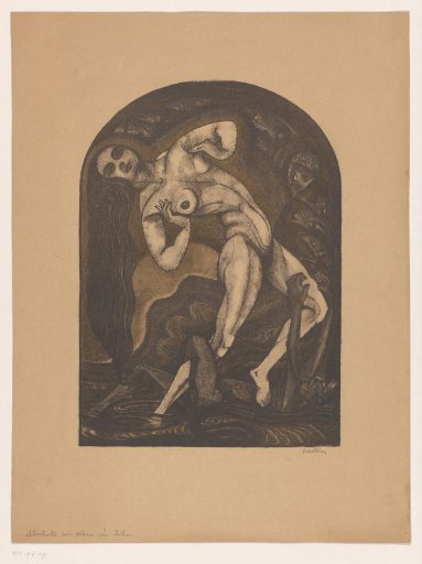 Naked woman standing on a reclining man