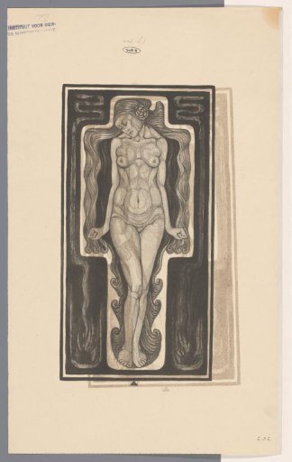 Standing nude woman with long hair
