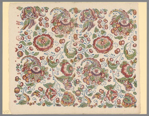 Sheet with cornucopias and flowers connected by delicate tendrils
