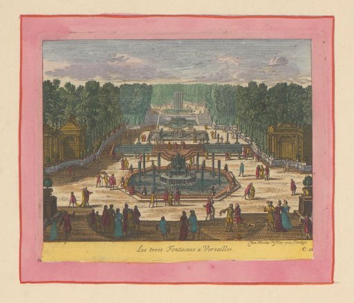 Three fountains in the gardens of Versailles