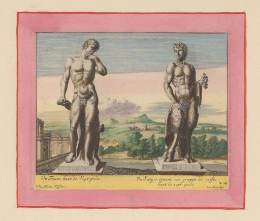 Statues of a faun and a satyr with a bunch of grapes
