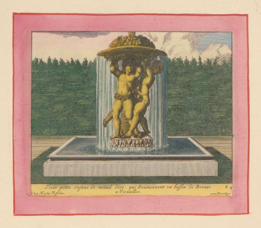 Fountain with a statue of three putti carrying a basin above their heads