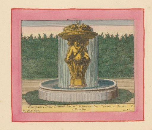 Fountain with a statue of three term figures carrying a basin above their heads