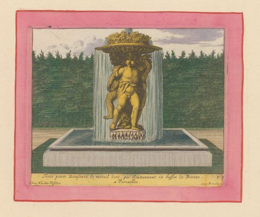 Fountain with a sculpture of three dancing putti carrying a basin above their heads