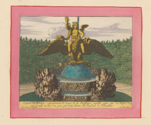 Fountain with a sculpture of a crowned putto on an eagle