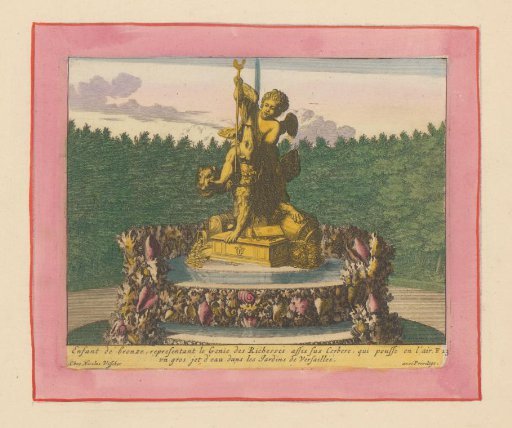 Fountain with a putto as an allegory of wealth, seated on Cerberus