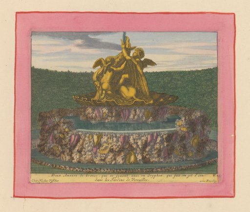 Fountain with two putti playing with a griffin