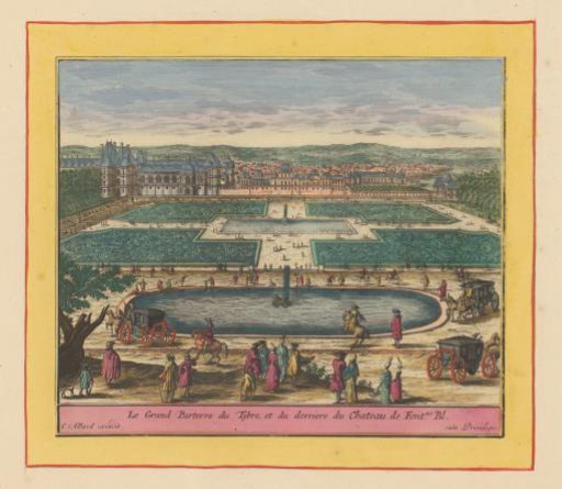 View of the Parterre and the Bassin de Tibre of the Palace of Fontainebleau