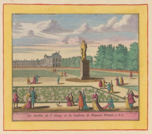 View of the garden with the pond and the Galerie François I of the Palace of Fontainebleau
