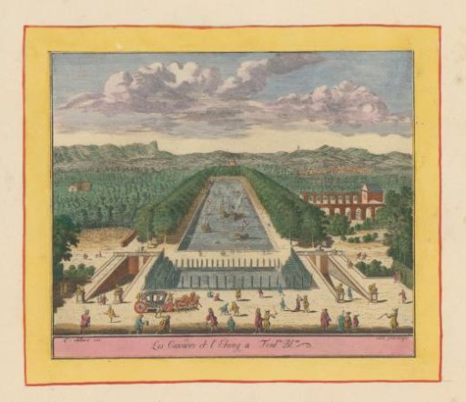View of the cascades and the pond of the Palace of Fontainebleau