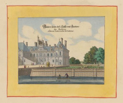 View of the Palais de Fontainebleau from the gardens and the water